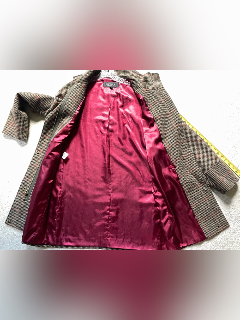 Kristen Blake Brown Houndstooth Pea Coat with Red Windowpane - Picture 6 of 7